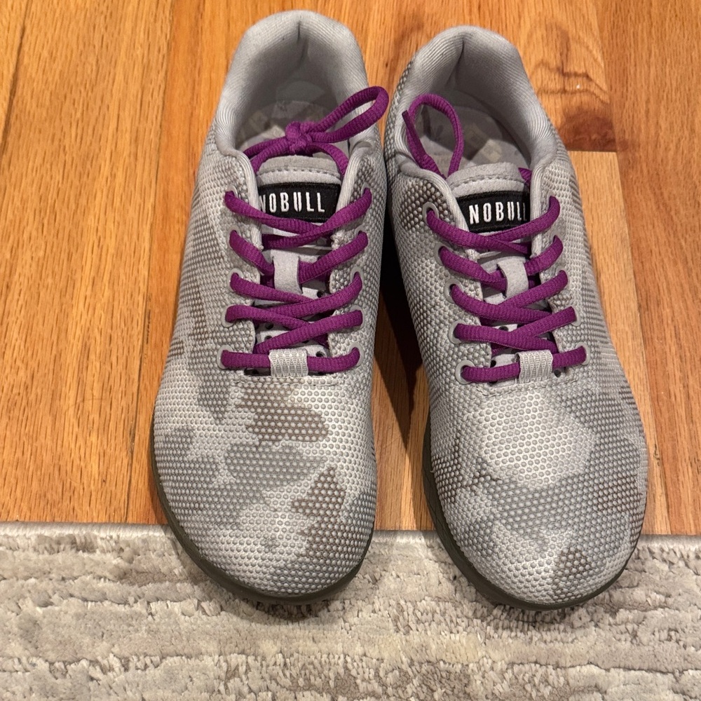 NOBULL Camouflage Gray Sneakers with Purple Accents